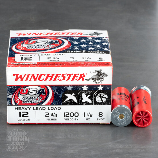 25rds – 12 Gauge Winchester USA Game & Target 2-3/4" 1-1/8oz. #8 Shot Ammo