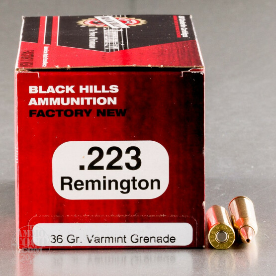 1000rds - 223 Black Hills 36gr. Varmint Grenade HP Ammo