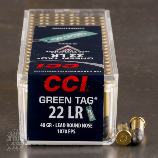 100rds - 22LR CCI Green Tag 40gr. Lead Round Nose Ammo