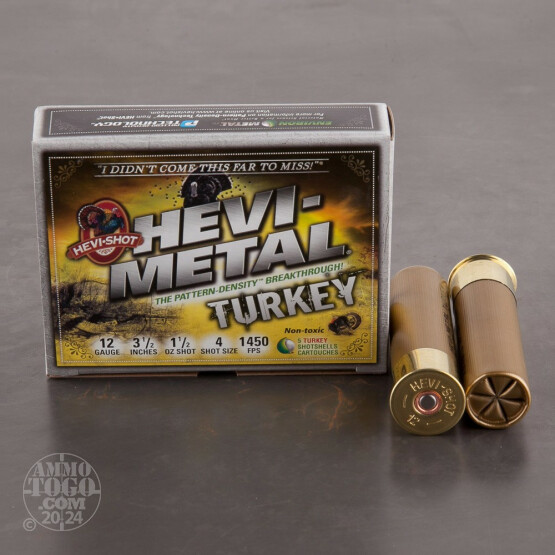 5rds - 12 Gauge Hevi-Metal Turkey 3 1/2" 1 1/2oz. #4 Shot Ammo