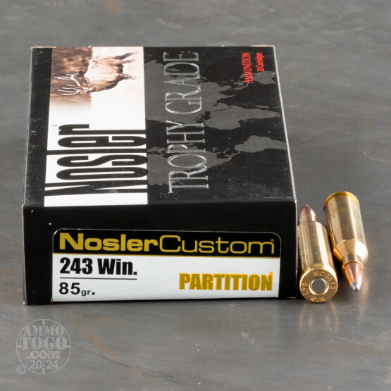 20rds - 243 Win. NoslerCustom 85gr. Partition Soft Point Ammo