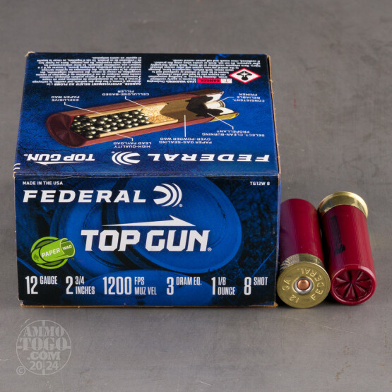 25rds – 12 Gauge Federal Top Gun 2-3/4" 1-1/8oz. #8 Shot Ammo