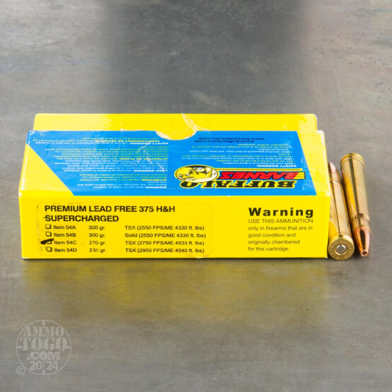 20rds - 375 H&H Mag. Supercharged Buffalo Bore 270gr. Barnes TSX HP Ammo