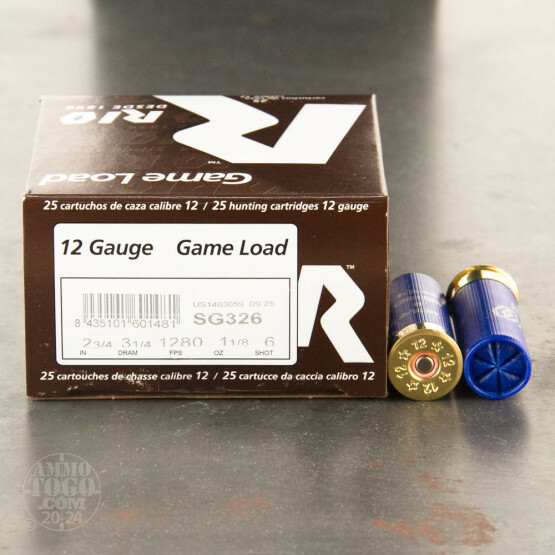 250rds - 12 Gauge Rio Game Load 2 3/4" 3 1/4 Dram 1 1/8 oz. #6 Shot Ammo