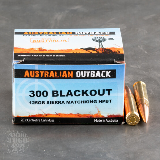 1000rds – 300 AAC Blackout Australian Outback 125gr. HPBT Sierra MatchKing Ammo