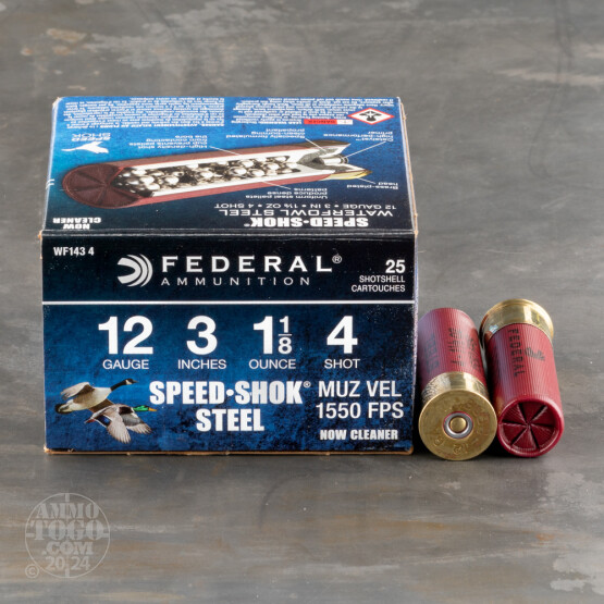 250rds – 12 Gauge Federal Speed-Shok 3" 1-1/8oz. #4 Steel Shot Ammo