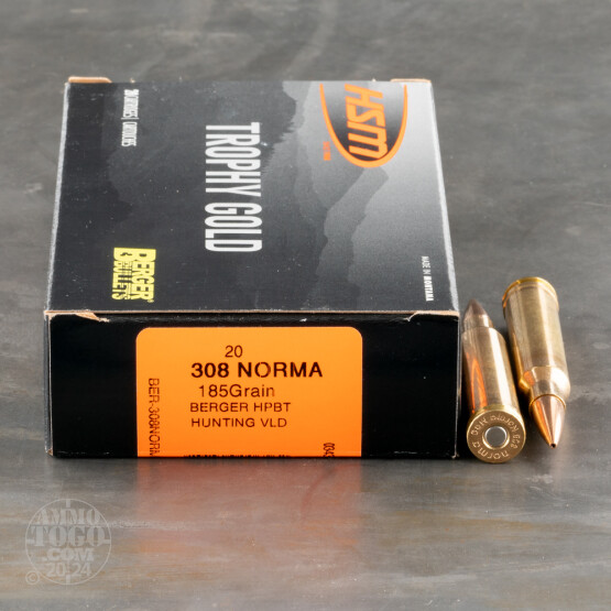 20rds - 308 HSM Norma Magnum 185gr. Berger HPBT Hunting VLD