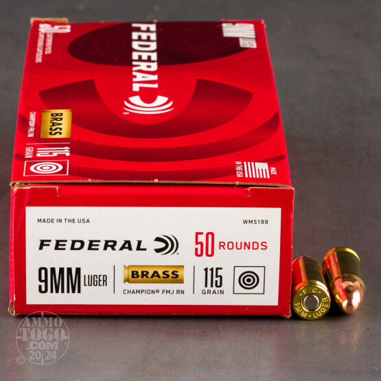 50rds - 9mm Federal Champion 115gr. FMJ Ammo
