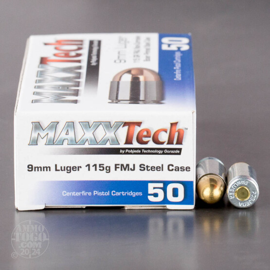 50rds - 9mm MaxxTech 115gr. FMJ Ammo