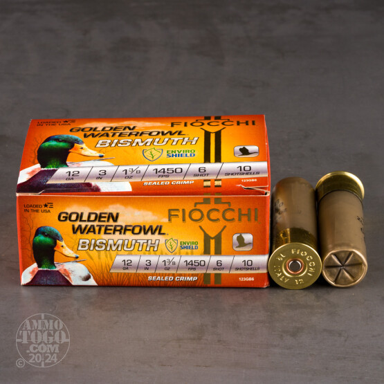 10rds – 12 Gauge Fiocchi Golden Waterfowl Bismuth 3" 1-3/8oz. #6 Shot Ammo