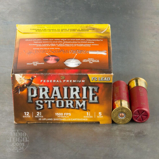 25rds – 12 Gauge Federal Prairie Storm FS Lead 2-3/4" 1-1/4oz. #5 Shot Ammo