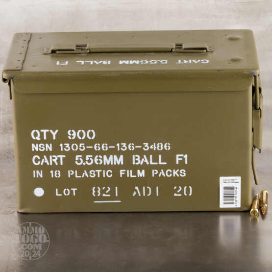 900rds – 5.56x45 Australian Defense Industries 62gr. FMJ F1 Ammo in Ammo Can