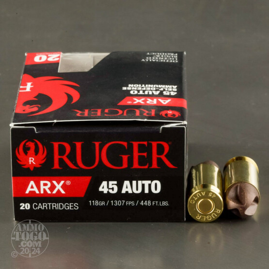 20rds - 45 ACP Ruger PolyCase 118gr. ARX Ammo