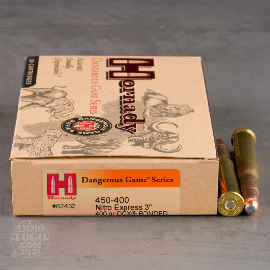 20rds – 450-400 Nitro Express 3″ Hornady Dangerous Game Series 400gr. DGX Bonded Ammo