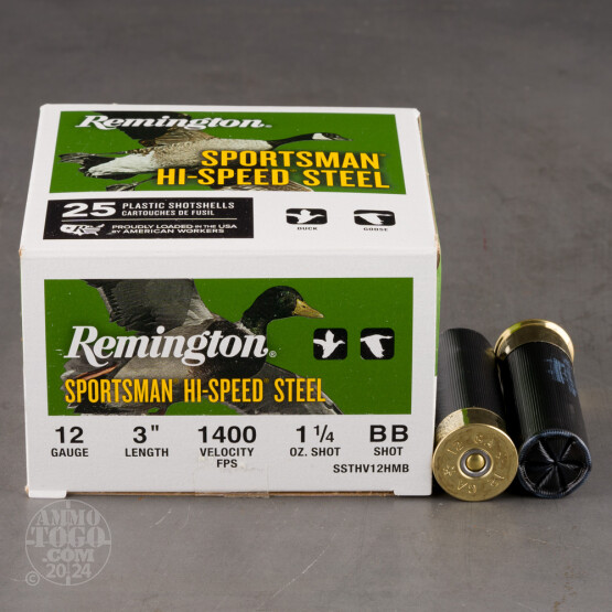 25rds - 12 Gauge Remington Sportsman Hi-Speed Steel 3" 1 1/4oz. #BB Shot Ammo