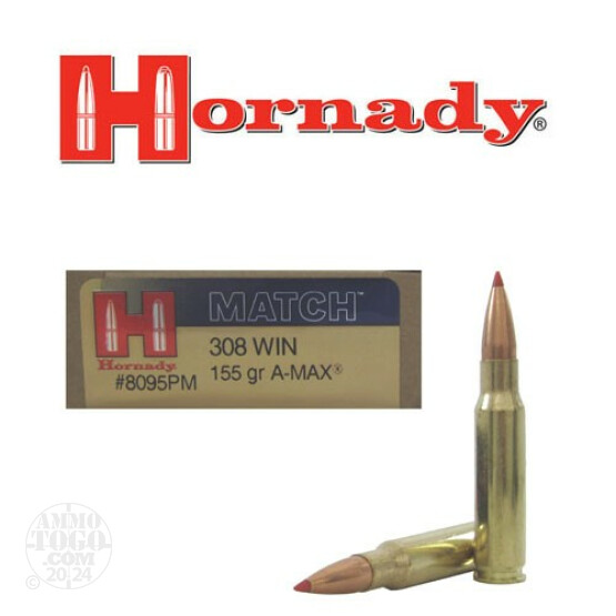 200rds - .308 Hornady Palma Match 155gr. A-Max Ammo