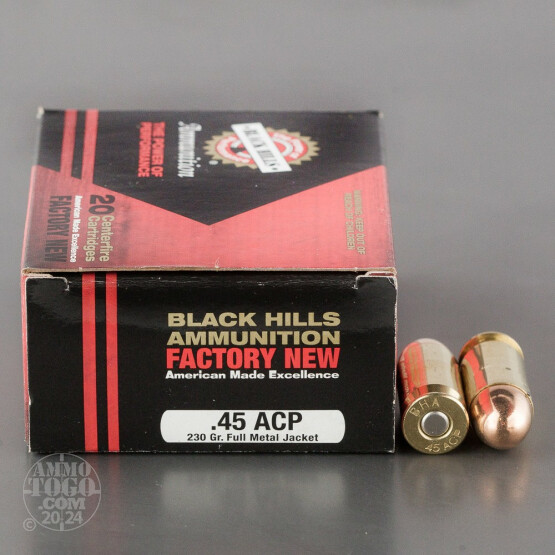 20rds - 45 ACP Black Hills 230gr. FMJ Ammo