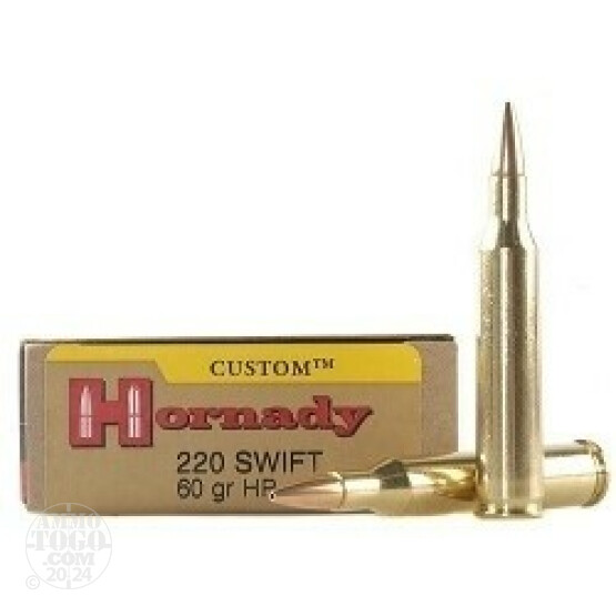 20rds -  220 Swift Hornady 60gr. Hollow Point Ammo