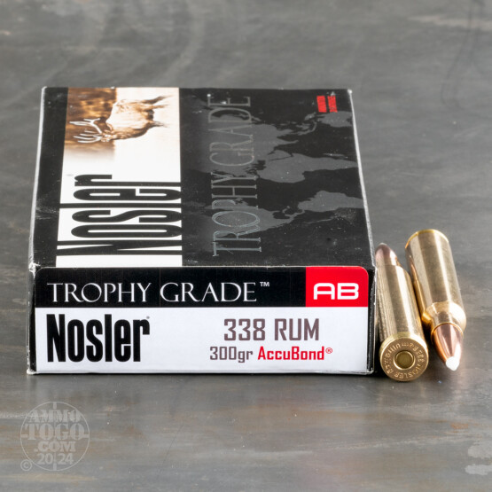 20rds - 338 RUM Nosler Trophy Grade 300gr. Accubond Polymer Tip Ammo