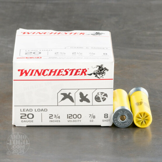 100rds – 20 Gauge Winchester USA Game & Target 2-3/4" 7/8 oz. #8 Shot Ammo