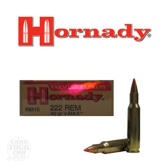 20rds - 222 Rem Hornady Varmint Express 40gr. V-Max Polymer Tip Ammo