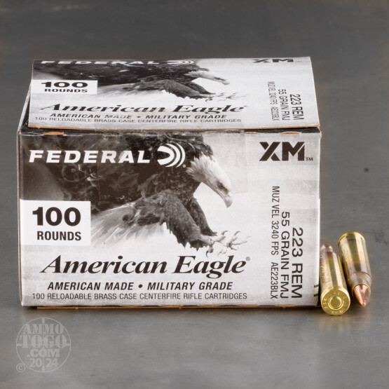 100rds – 223 Rem Federal American Eagle 55gr. FMJBT Ammo