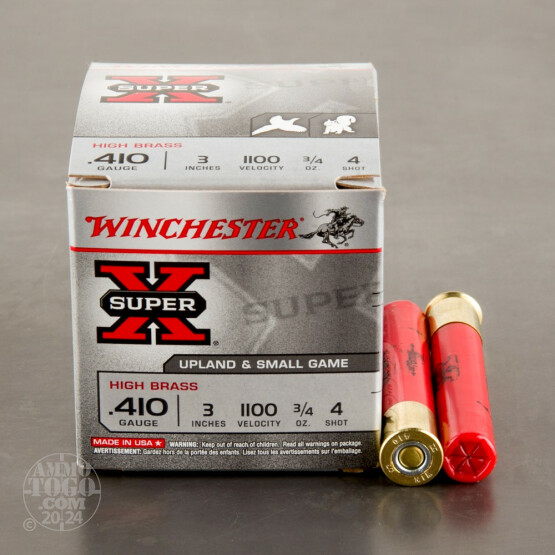 250rds - 410 Gauge Winchester Super-X High Brass 3" Max Dram 3/4oz. #4 Shot Ammo