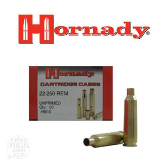 50pcs - 22-250 Hornady Unprimed Brass Cartridge Cases