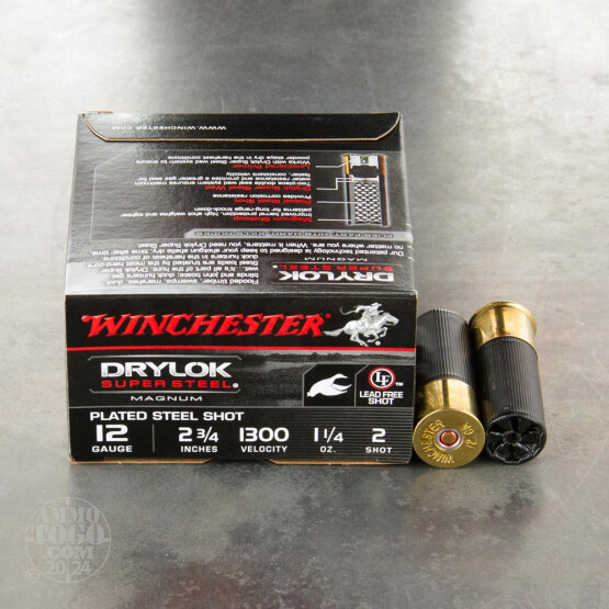 25rds - 12 Gauge Winchester Drylok Waterfowl 1 1/4 Ounce 2 3/4" #2 Shot Ammo