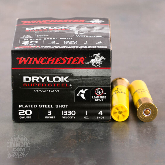 25rds - 20 Gauge Winchester DryLok Super Steel Magnum 1 Ounce 3" #4 Shot Ammo