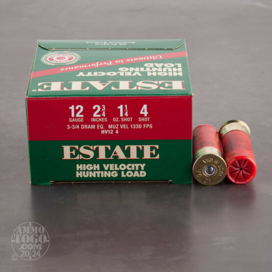 250rds - 12 Gauge Estate HV Hunting 2 3/4" 3 3/4 Dram 1 1/4 oz. #4 Shot Ammo
