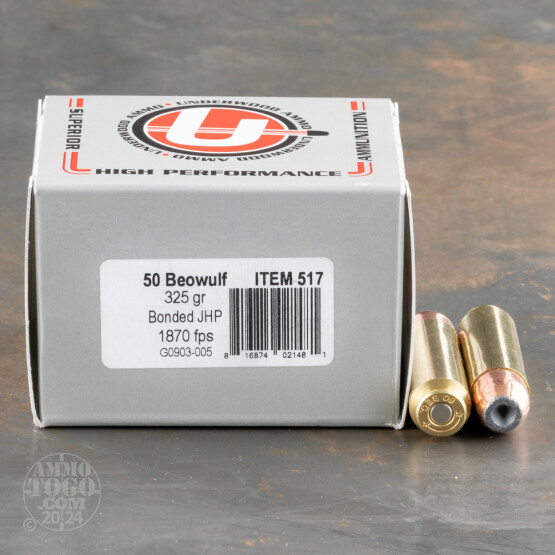 20rds – 50 Beowulf Underwood 325gr. Bonded JHP Ammo