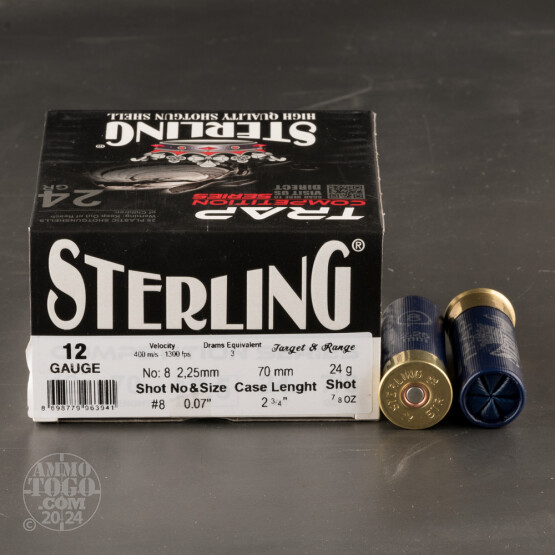 250rds – 12 Gauge Sterling TRAP Competition 2-3/4" 7/8oz. #8 Shot Ammo