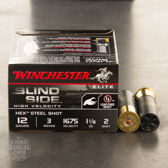 25rds - 12 Gauge Winchester Blind Side 1 1/8 Ounce 3" #2 Hex Steel Shot Ammo