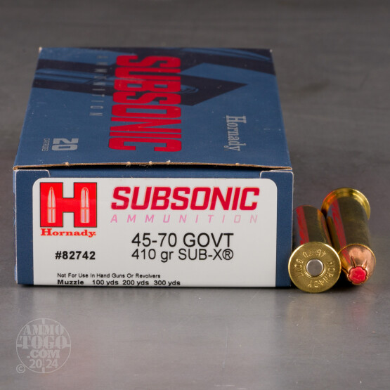 20rds – 45-70 Govt. Hornady Subsonic 410gr. Sub-X Ammo