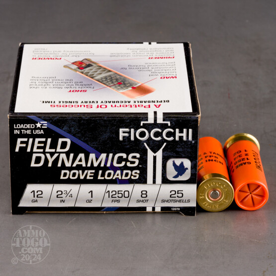 25rds – 12 Gauge Fiocchi Game and Target 2-3/4" 1oz. #8 Shot Ammo