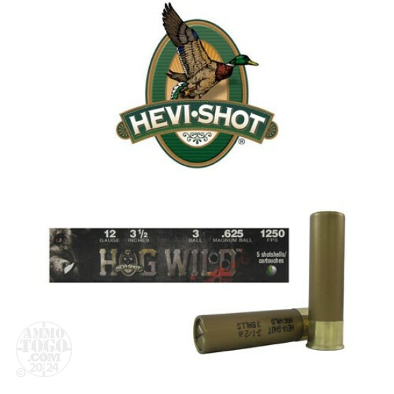 5rds - 12 Gauge Hevi-Shot Hog Wild 3 1/2" 3 Ball Ammo