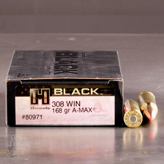 200rds – 308 Win Hornady BLACK 168gr. A-MAX Ammo