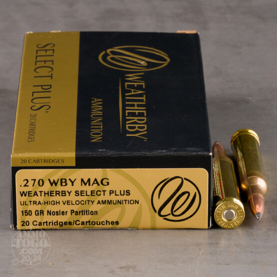 20rds - 270 Weatherby Mag. 150gr. Nosler Partition Ammo