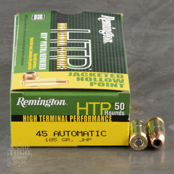 50rds - 45 ACP Remington HTP 185gr. JHP Ammo