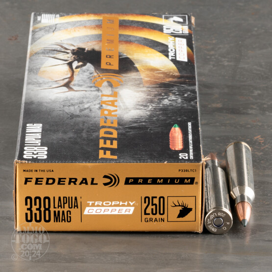 20rds – 338 Lapua Magnum Federal 250gr. Trophy Copper Ammo