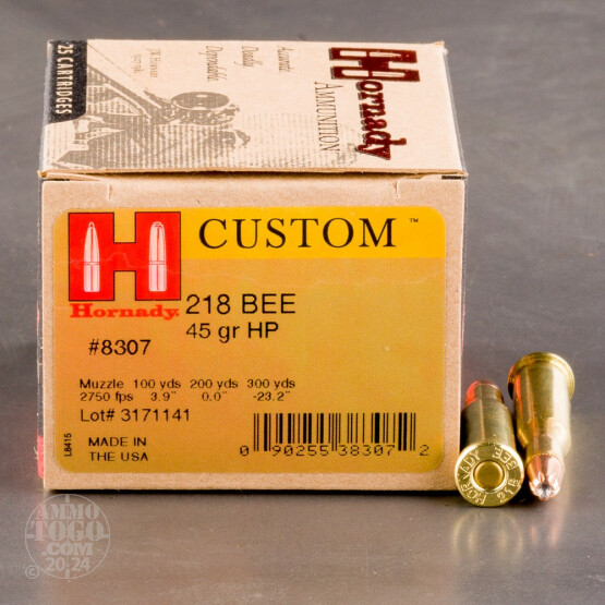 25 Rounds - 218 Bee Hornady 45 gr HP Ammo