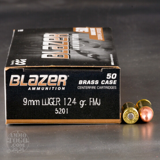 50rds - 9mm Blazer Brass 124gr. FMJ Ammo