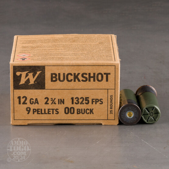 250rds – 12 Gauge Winchester Military Grade 2-3/4" 9 Pellets 00 Buckshot Ammo