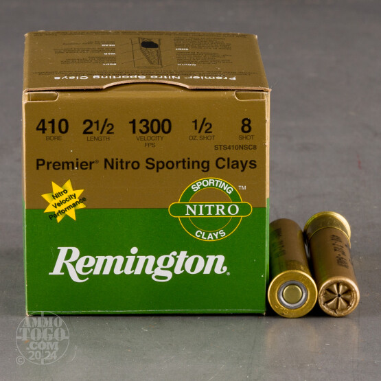 25rds – 410 Bore Remington Premier Nitro Sporting Clays 2-1/2" 1/2oz. #8 Shot Ammo