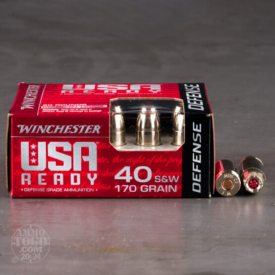 20rds – 40 S&W Winchester USA Ready Defense 170gr. JHP Ammo