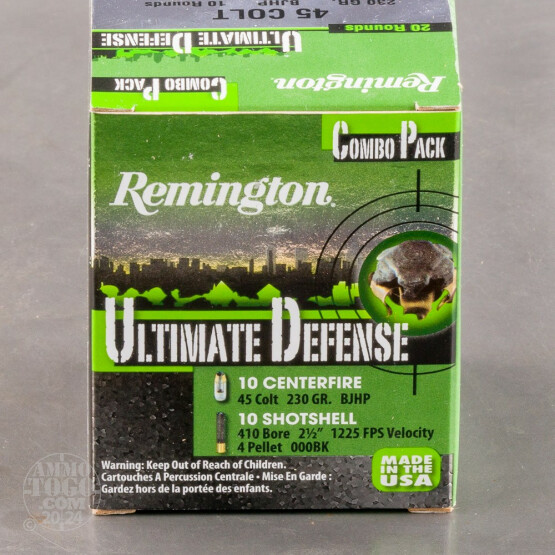 20rds - .410/.45 Colt Remington Ultimate Defense .410 2 1/2" 000 Buck / .45 Colt 230gr. BJHP Combo Pack Ammo