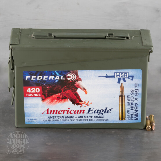 420rds – 5.56x45 Federal American Eagle 55gr. FMJBT XM193 Ammo in Ammo Can