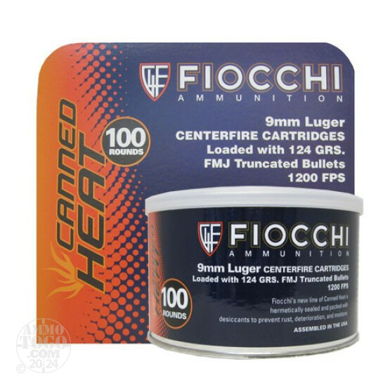 100rds – 9mm Fiocchi Canned Heat 124gr. FMJTC Ammo