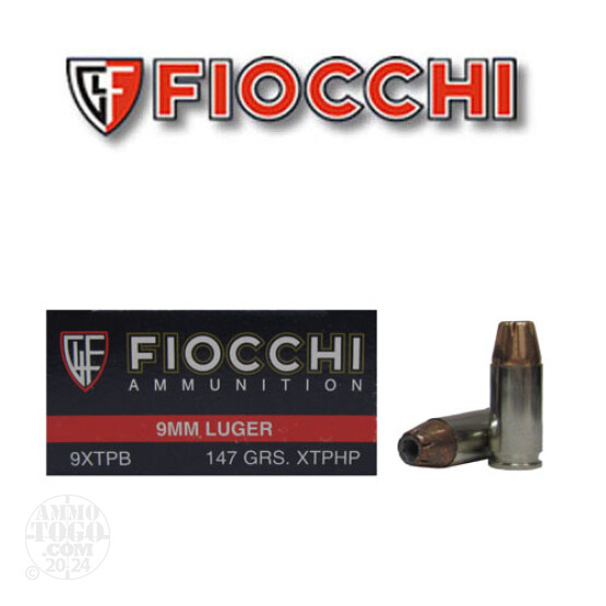 50rds - 9mm Fiocchi 147gr XTP Hollow Point Ammo